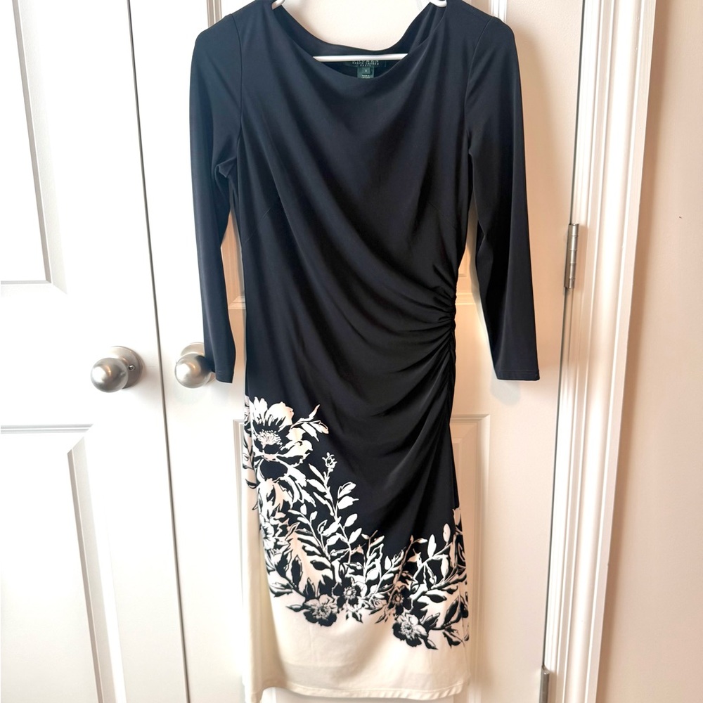 Ralph Lauren Black and White Floral Long Sleeve Dress